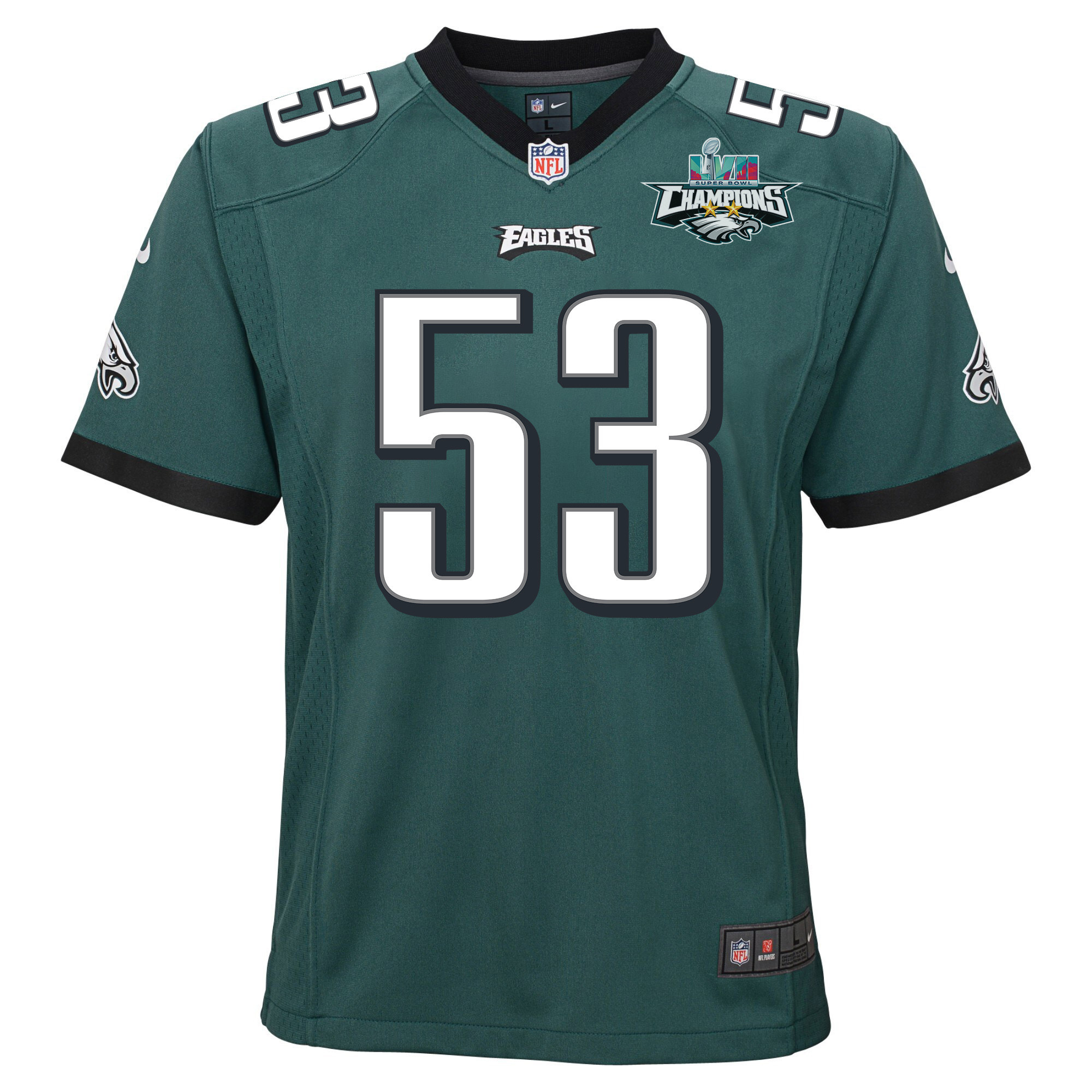 Christian Elliss 53 Philadelphia Eagles Super Bowl LVII Champions 2 Stars 2 Stars Youth Game Jersey - Black