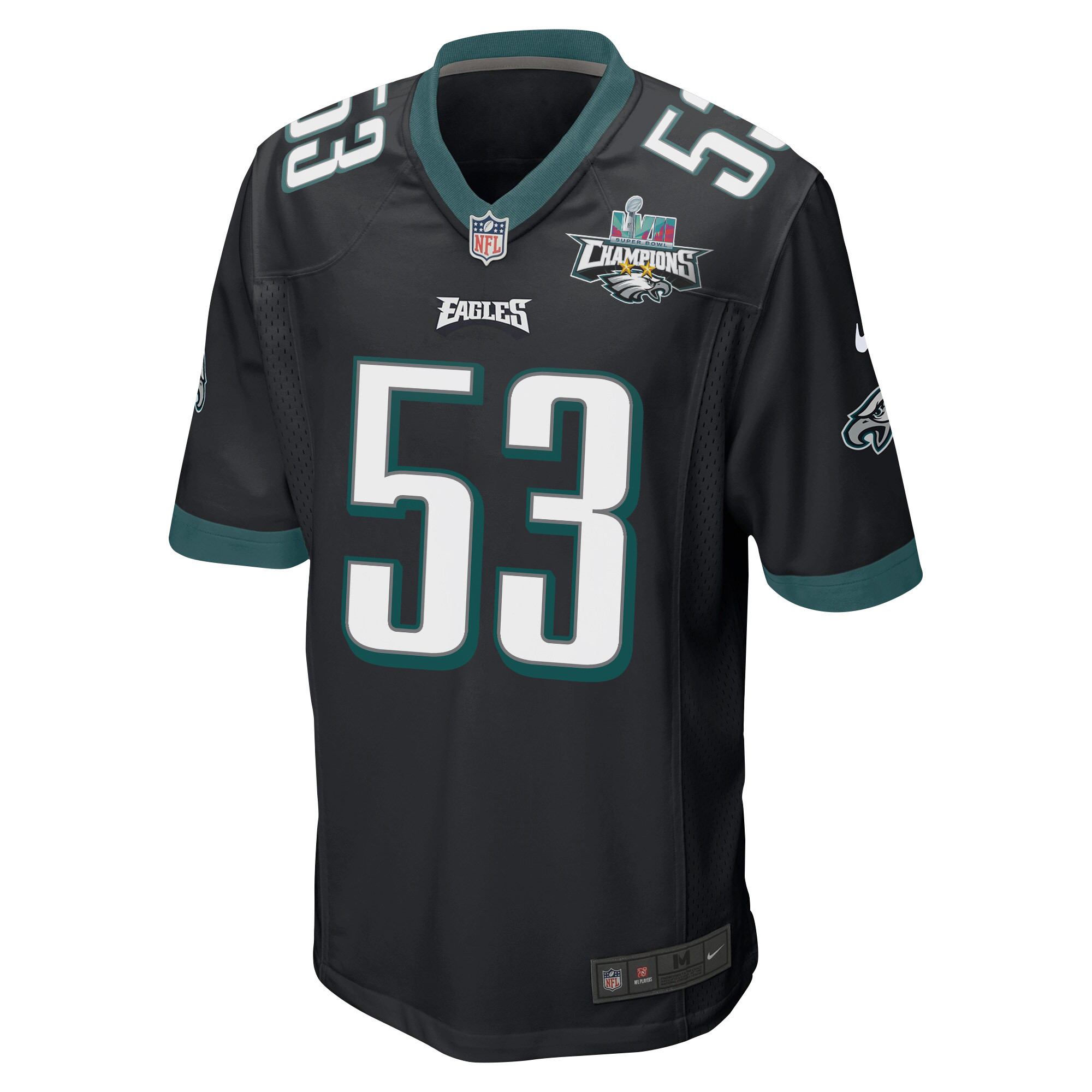 Christian Elliss 53 Philadelphia Eagles Super Bowl LVII Champions 2 Stars Men Game Jersey - Black