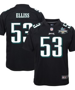 Christian Elliss 53 Philadelphia Eagles Super Bowl LVII Champions 2 Stars Youth Game Jersey - Black