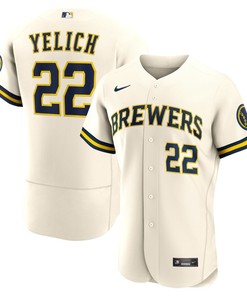 Christian Yelich 22 Milwaukee Brewers Home Wordmark Player Elite Jersey - Cream