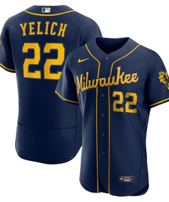 Christian Yelich Milwaukee Brewers 50th Season Alternate Authentic Player Jersey Navy Mlb