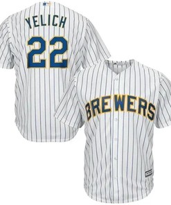 Christian Yelich Milwaukee Brewers Alternate Official Cool Base Player Jersey - White Royal