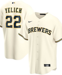 Christian Yelich Milwaukee Brewers Home Replica Player Jersey Cream Mlb