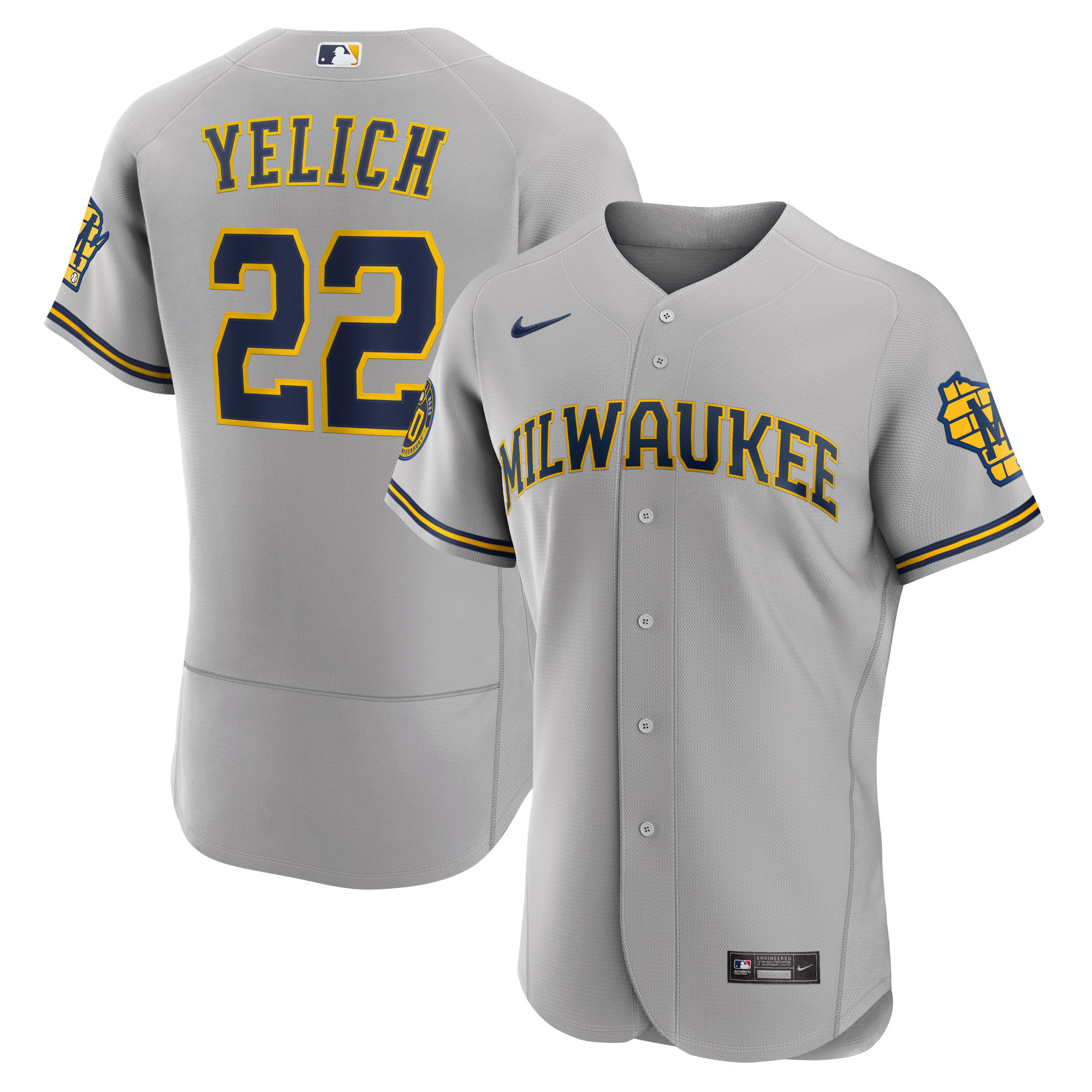 Christian Yelich Milwaukee Brewers Road Authentic Player Jersey Gray Mlb