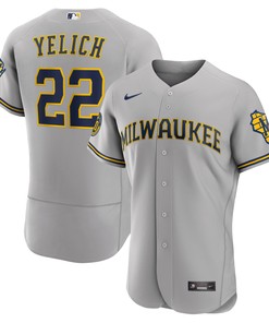 Christian Yelich Milwaukee Brewers Road Authentic Player Jersey Gray Mlb