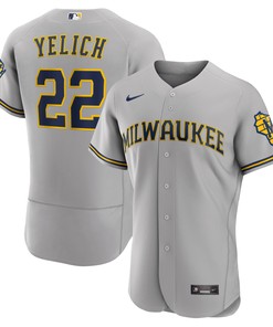 Christian Yelich Milwaukee Brewers Road Authentic Player Logo Jersey Gray Mlb