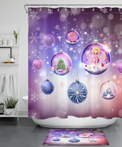 Christmas Ball Shower Curtain with Dreamy Purple Winter Snowflakes for a Festive Bathroom Accessory