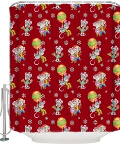Christmas Balls Cute Mouse Love Winter Snowflake Shower Curtain for Home Bathroom Decor
