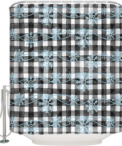 Christmas Blue Snowflake Black White Buffalo Plaid Shower Curtain for Home Bathroom Decor