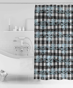 Christmas Blue Snowflake Black White Buffalo Plaid Shower Curtain for Home Bathroom Decor