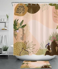 Christmas Forest Misty Shower Curtain - Abstract Design with Snowflake Xmas Tree Mountain Fabric Material for Bathroom 