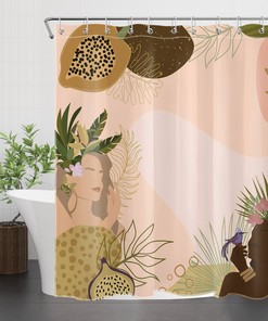Christmas Forest Misty Shower Curtain - Abstract Design with Snowflake Xmas Tree Mountain Fabric Material for Bathroom