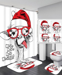 Christmas Giraffe Animal Shower Curtain for a Festive Animal Bathroom