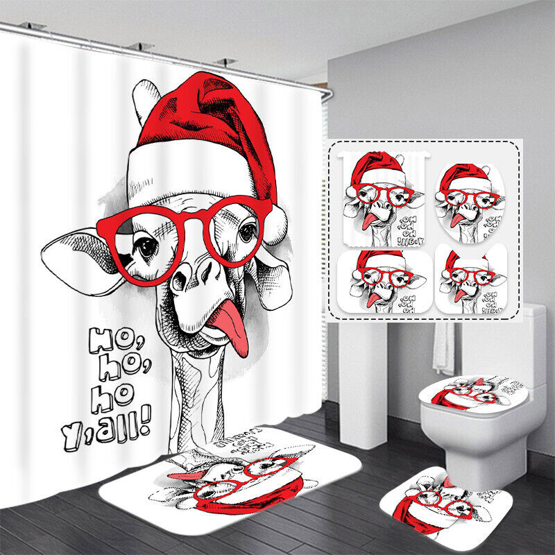 Christmas Giraffe Animal Shower Curtain for a Festive Animal Bathroom