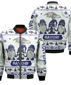 Christmas Gnomes Baltimore Ravens Ugly Sweatshirt Christmas 3D Bomber Jacket
