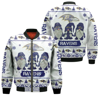Christmas Gnomes Baltimore Ravens Ugly Sweatshirt Christmas 3D Bomber Jacket