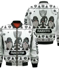 Christmas Gnomes Oakland Raiders Ugly Sweatshirt Christmas 3D Bomber Jacket