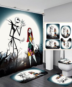 Christmas Moon Skull Anime Movie Shower Curtain for a Gothic Bathroom Decor