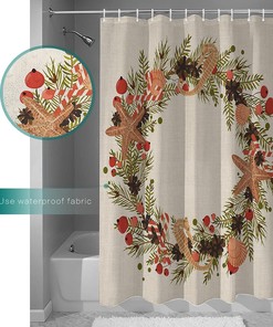 Christmas Ocean Starfish Seahorses Pine Cones Shower Curtain for Home Bathroom Decor