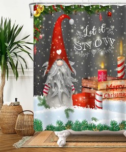 Christmas Red Gnome Snowflake Shower Curtain - Home Decor Bathroom Curtain