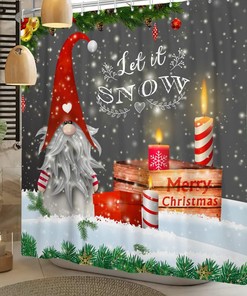 Christmas Red Gnome Snowflake Shower Curtain - Home Decor Bathroom Curtain