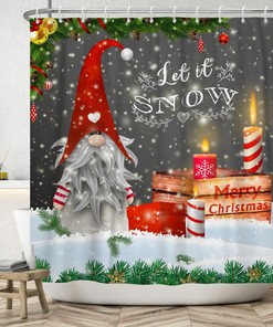 Christmas Red Gnome Snowflake Shower Curtain - Home Decor Bathroom Curtain
