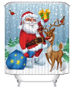 Christmas Santa Claus Snowflakes Print Shower Curtain for a Cheerful Bathroom Decor