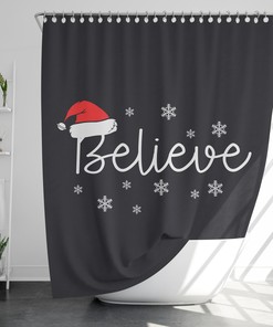 Christmas Shower Curtain with Believe Quote - Perfect for Modern Bathroom Decor