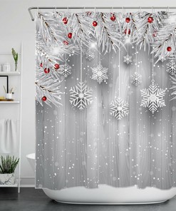 Christmas Snowflake Red Berries Shower Curtain for a Festive Bathroom Decor