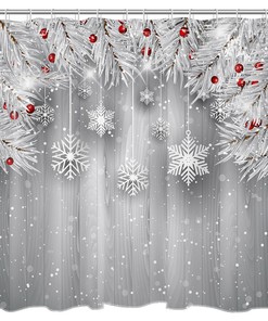Christmas Snowflake Red Berries Shower Curtain for a Festive Bathroom Decor