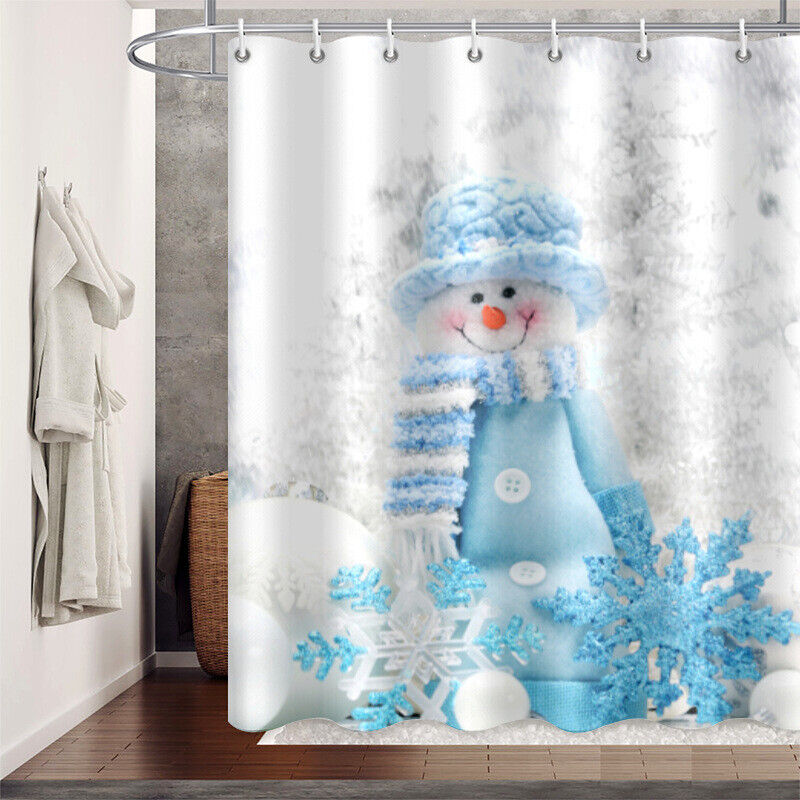 Christmas Snowflake Snow Snowman Shower Curtain for a Winter Wonderland Bathroom