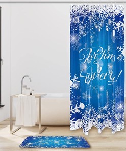 Christmas Snowflakes Shower Curtain, Blue and White Design, Waterproof Fabric