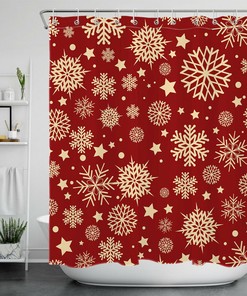 Christmas Snowflakes Shower Curtain in Red Background for a Festive Bathroom Accessory