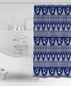 Christmas Tree Elk Snowflake Blue Shower Curtain for Home Bathroom Decor