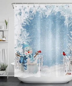 Christmas Tree Santa Moose Snowflake Waterproof Shower Curtain for Bathroom Decor - Christmas Decoration