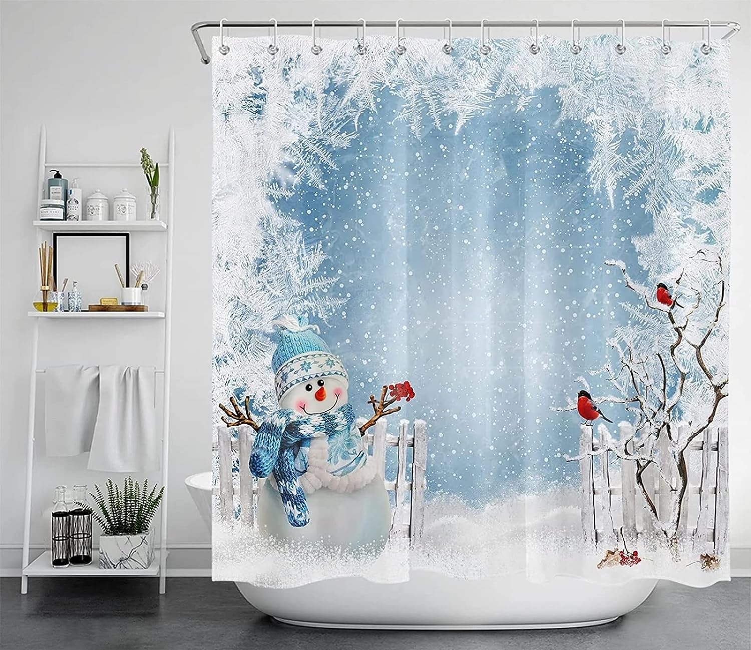 Christmas Tree Santa Moose Snowflake Waterproof Shower Curtain for Bathroom Decor - Christmas Decoration