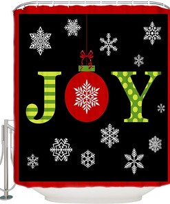 Christmas Winter Snowflake Yellow Green Stripe Geometry Shower Curtain for Home Bathroom Decor