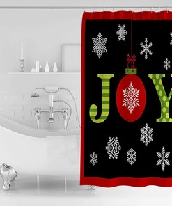 Christmas Winter Snowflake Yellow Green Stripe Geometry Shower Curtain for Home Bathroom Decor