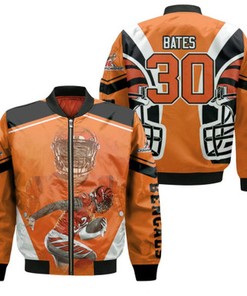 Cicinnati Bengals Jessie Bates 30 NFL Team AFC Championship 2022 Orange Jersey Style Gift For Bengals Fans Bates Fans Bomber Jacket
