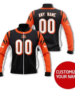 Cincinnati Bengals #00 Personalized Black Jersey Style Gift With Custom Number Name For Bengals Fans Bomber Jacket