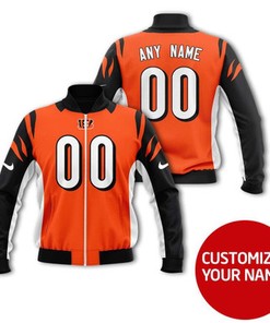Cincinnati Bengals #00 Personalized Orange Jersey Style Gift With Custom Number Name For Bengals Fans Bomber Jacket