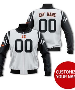 Cincinnati Bengals #00 Personalized White Jersey Style Gift With Custom Number Name For Bengals Fans Bomber Jacket