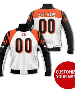 Cincinnati Bengals #00 Personalized White Jersey Style Gift With Custom Number Name For Bengals Fans Bomber Jacket 900010947555