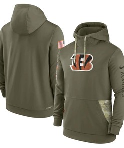 Cincinnati Bengals 2022 Salute to Service Therma Performance Pullover Men Hoodie - Olive