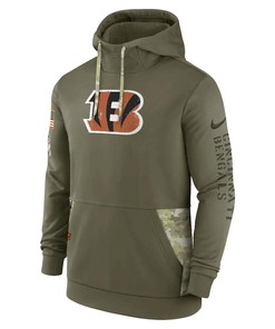 Cincinnati Bengals 2022 Salute to Service Therma Performance Pullover Men Hoodie - Olive