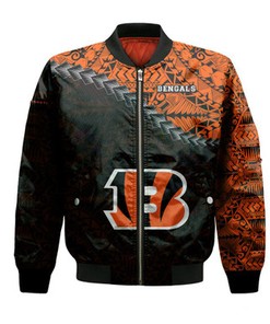 Cincinnati Bengals Bomber Jacket Grunge Polynesian Tattoo - NFL
