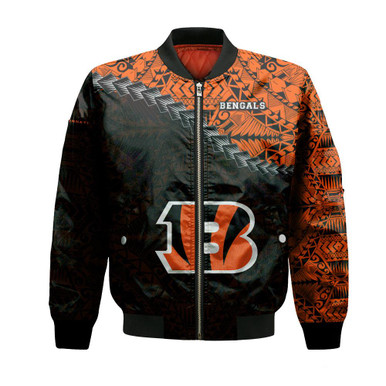 Cincinnati Bengals Bomber Jacket Grunge Polynesian Tattoo - NFL