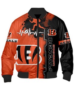 Cincinnati Bengals Bomber Jacket graphic heart ECG line
