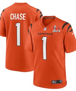 Cincinnati Bengals Jamarr Chase 1 2022 Nfl Superbowl Lvi Match Orange Jersey Gift For Bengals Fans