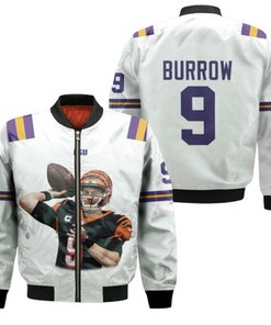 Cincinnati Bengals Joe Burrow 9 NFL Legendary Captain White Gift For Bengals Fans Bomber Jacket